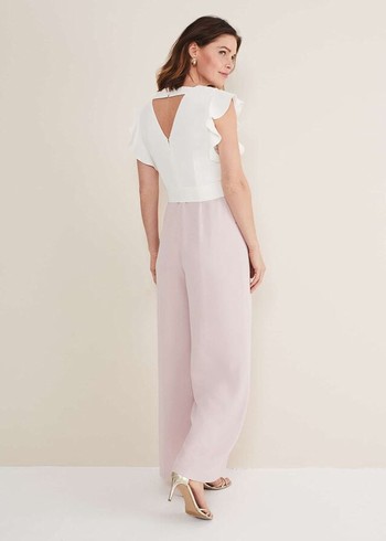 Phase Eight Kallie V Neck Frill Jumpsuit Rose/White Australia | YK3617584